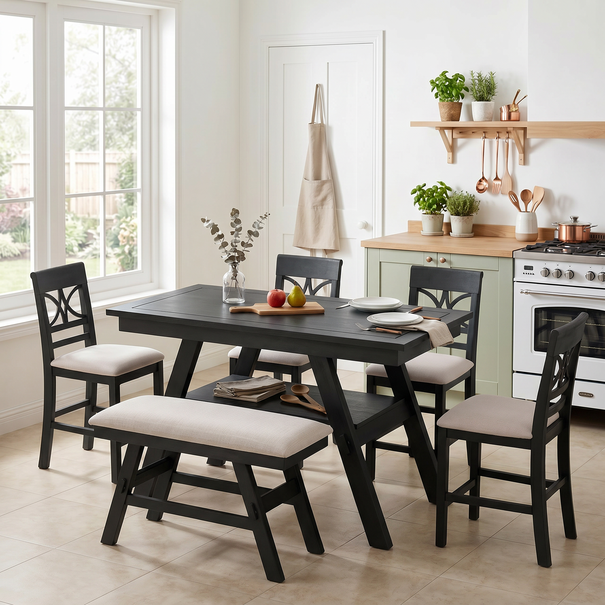 Dahl 6-Piece Storage Solid Wood Dining Set