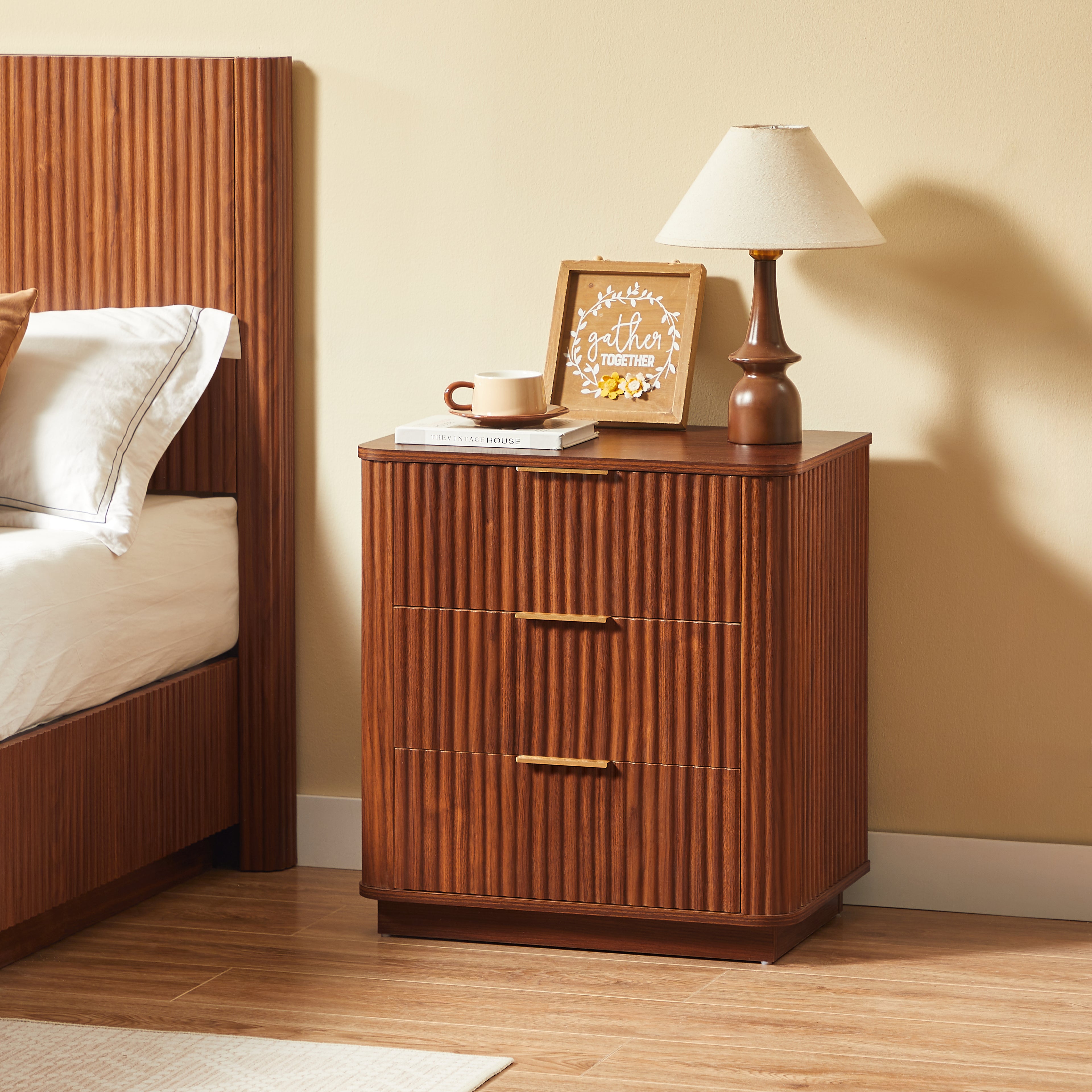 Idun Curved Walnut Nightstand