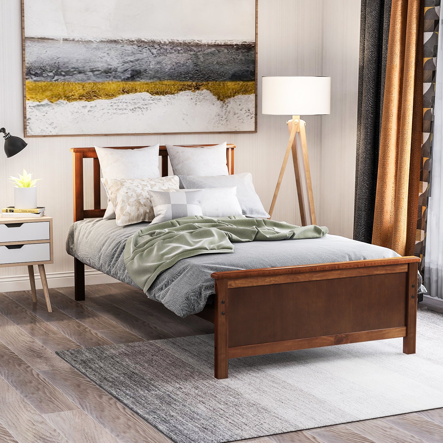 Palle Walnut Twin Platform Bed Frame
