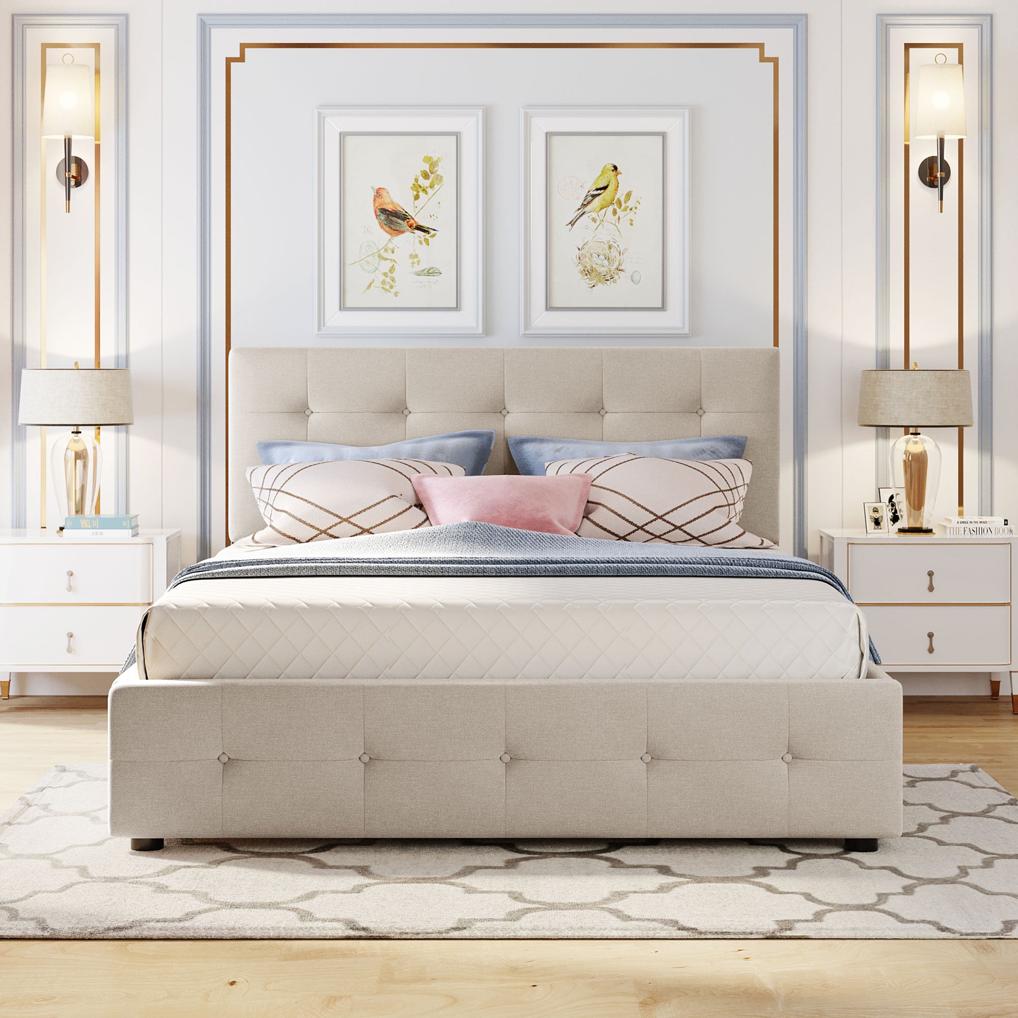 Saga Linen Queen Platform Bed Frame