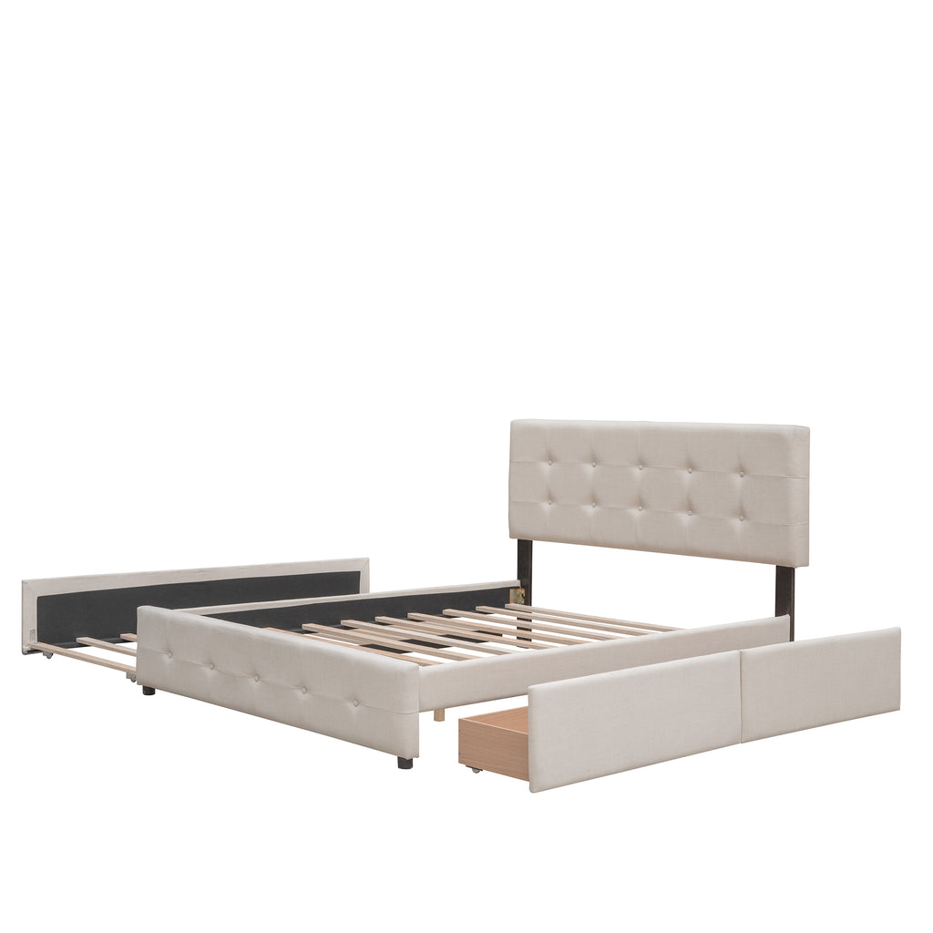 Saga Linen Queen Platform Bed Frame