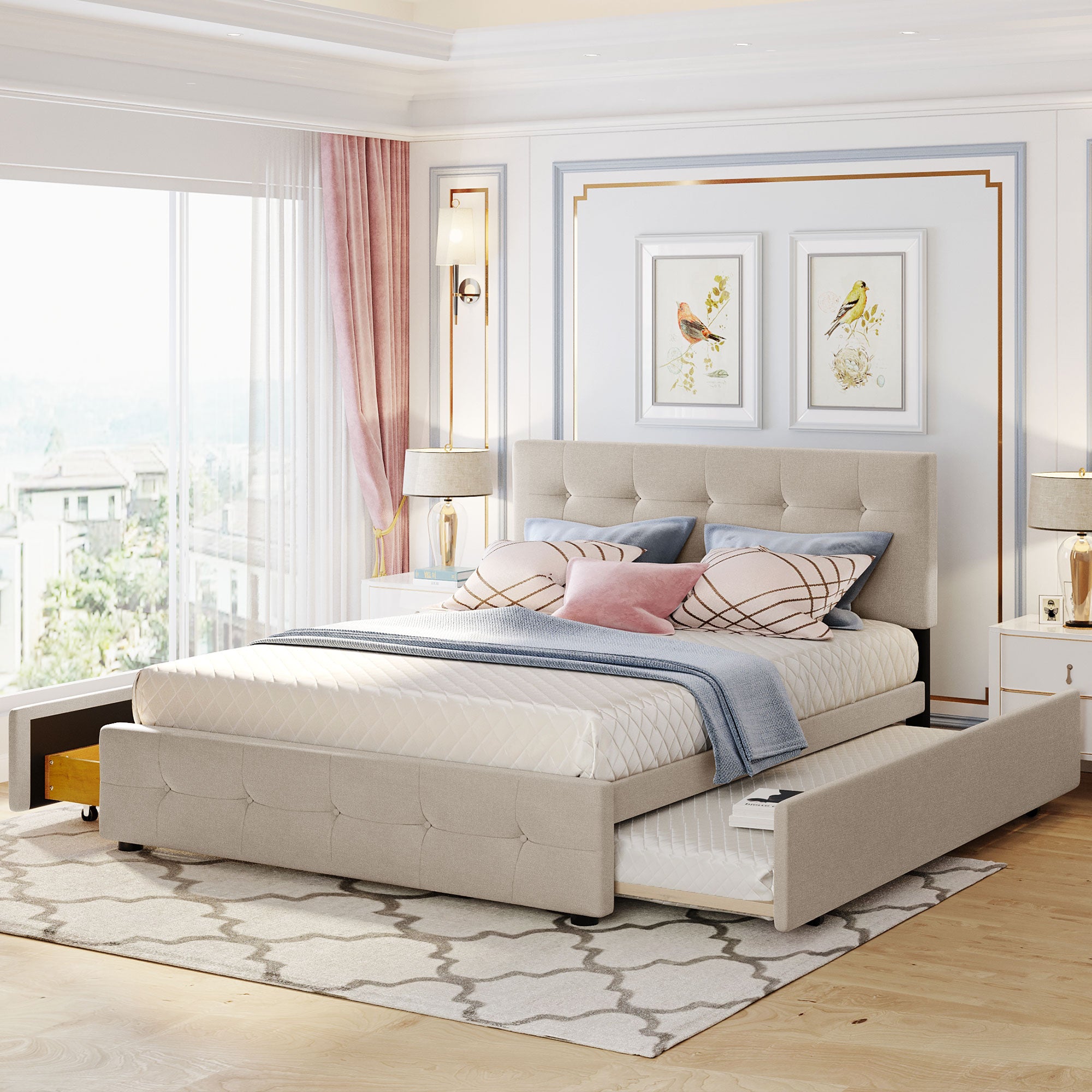 Saga Linen Queen Platform Bed Frame