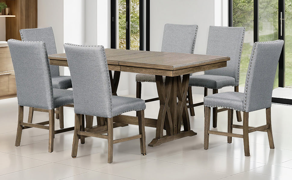 Hakan 7-Piece Extendable Solid Wood Dining Set