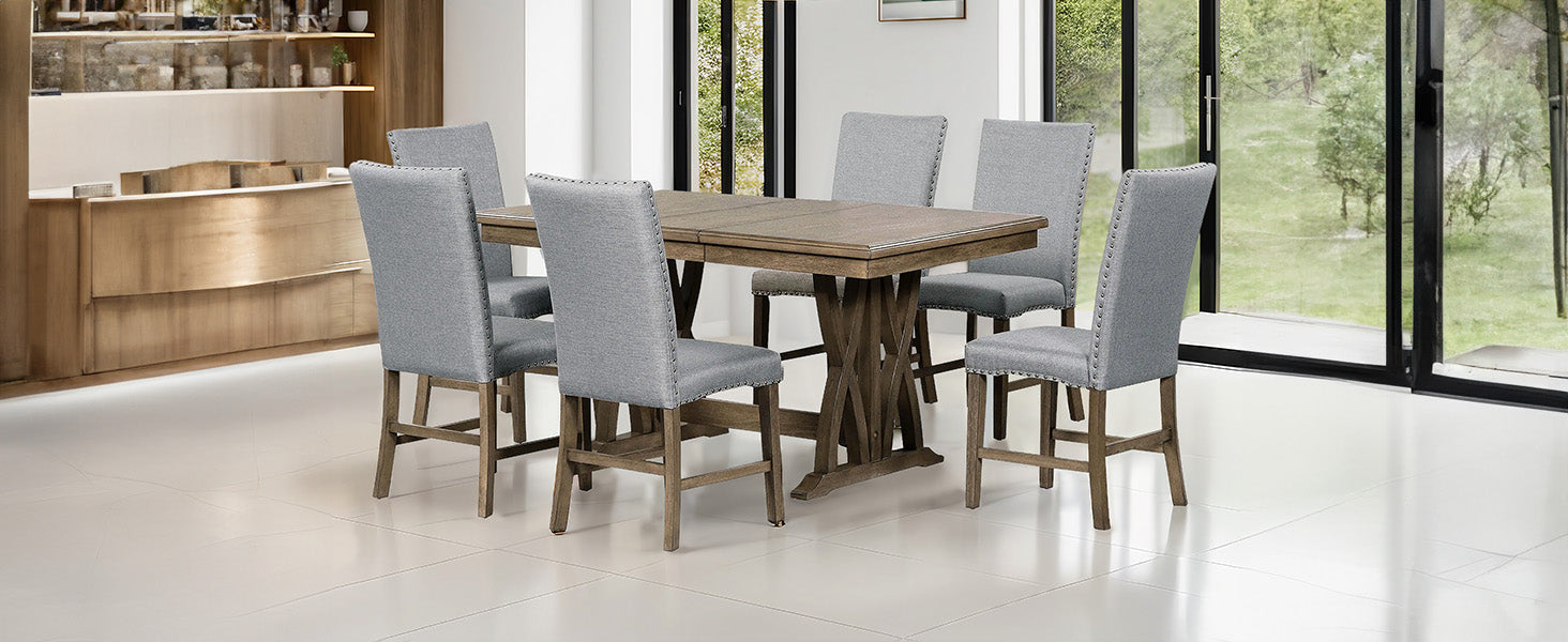 Hakan 7-Piece Extendable Solid Wood Dining Set