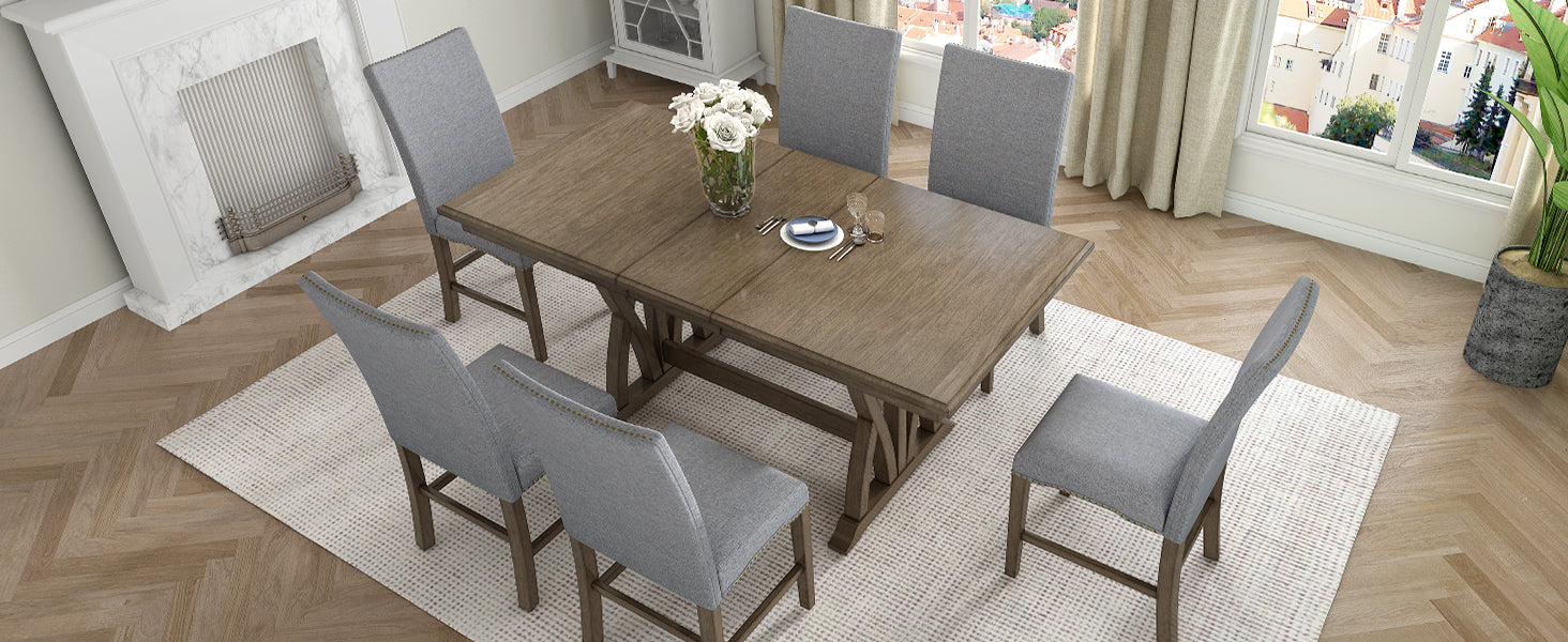 Hakan 7-Piece Extendable Solid Wood Dining Set