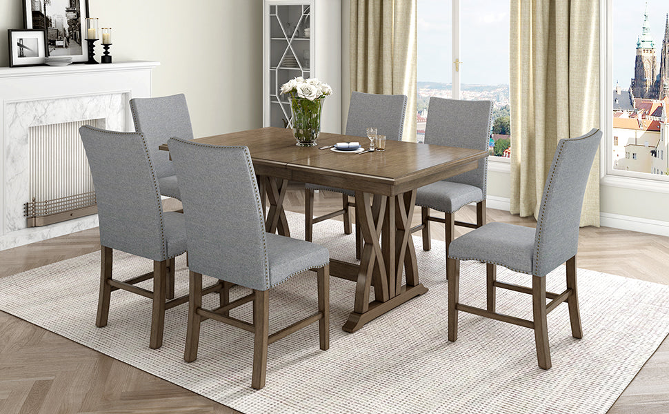 Hakan 7-Piece Extendable Solid Wood Dining Set