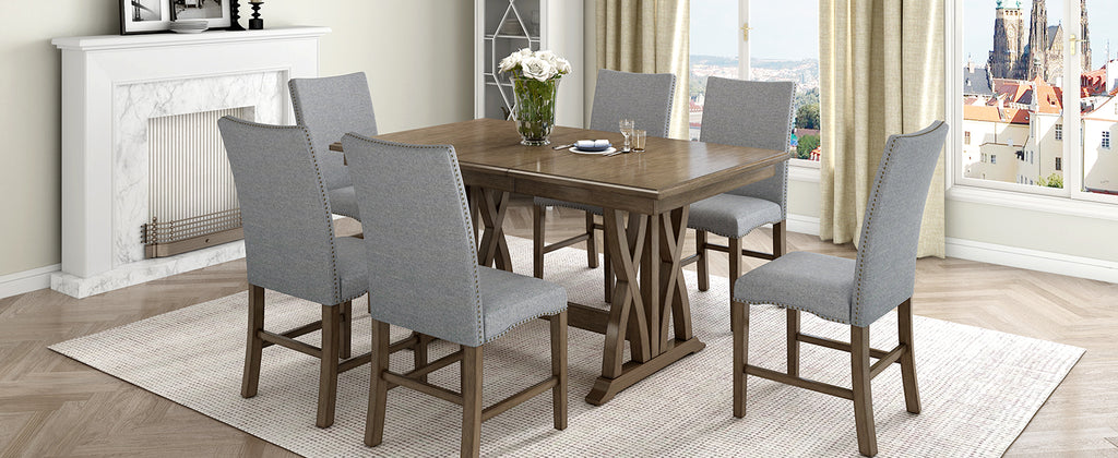 Hakan 7-Piece Extendable Solid Wood Dining Set