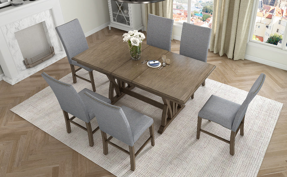 Hakan 7-Piece Extendable Solid Wood Dining Set