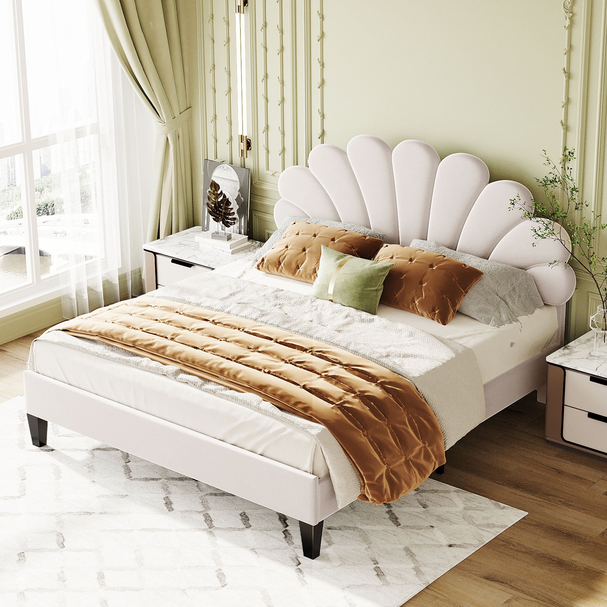 Nanne Velvet Queen Platform Bed Frame