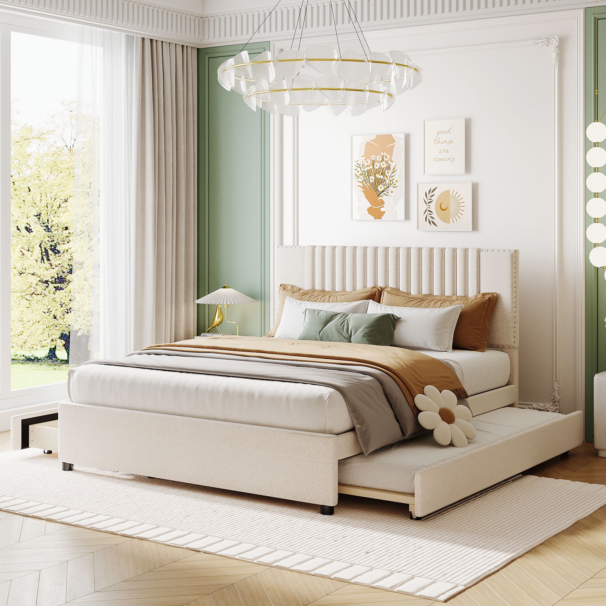Hanne Linen Full Platform Bed Frame