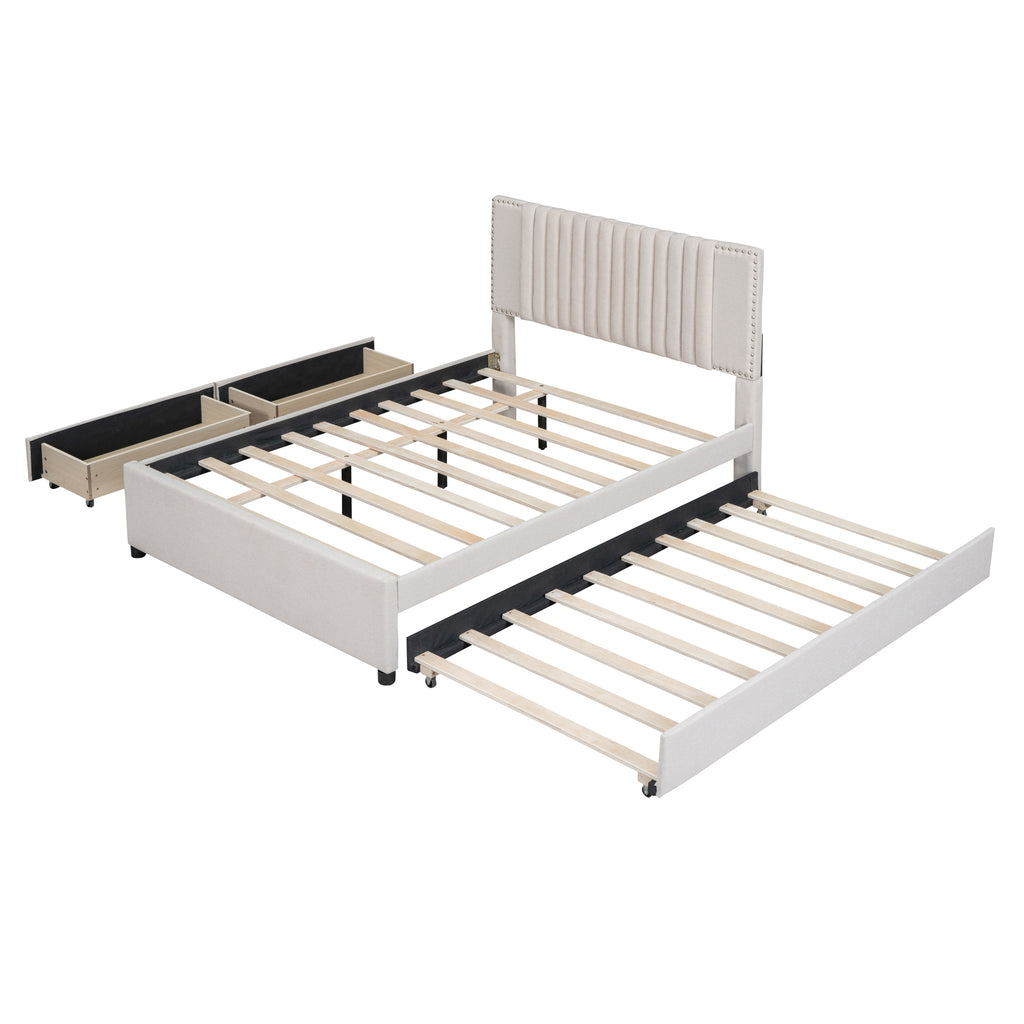 Hanne Linen Full Platform Bed Frame