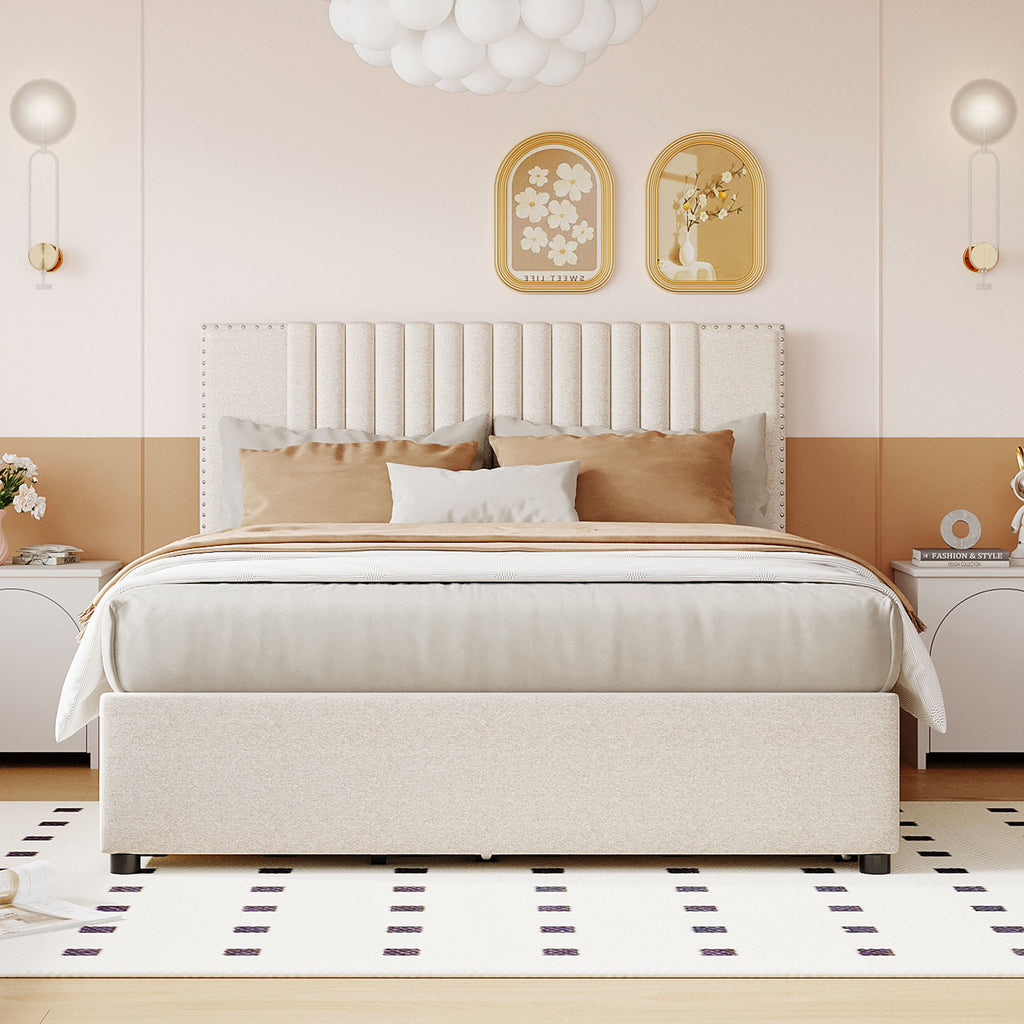 Hanne Linen Full Platform Bed Frame