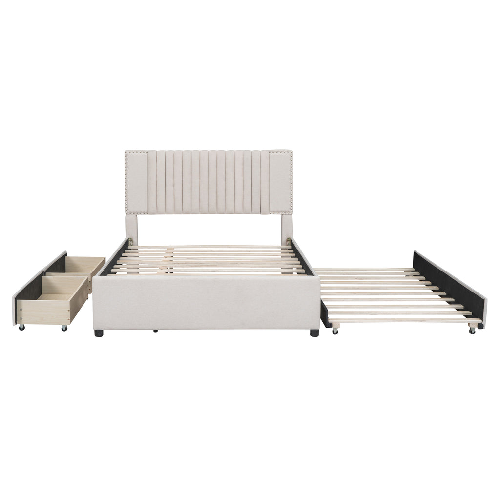 Hanne Linen Full Platform Bed Frame