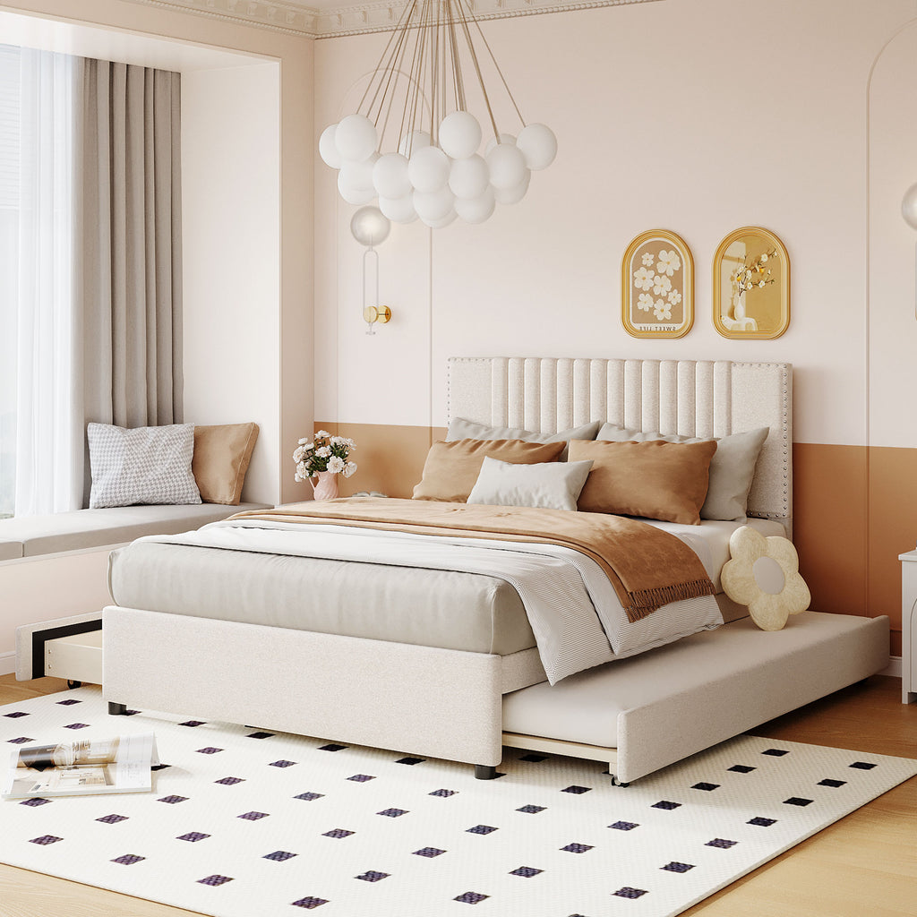 Hanne Linen Full Platform Bed Frame