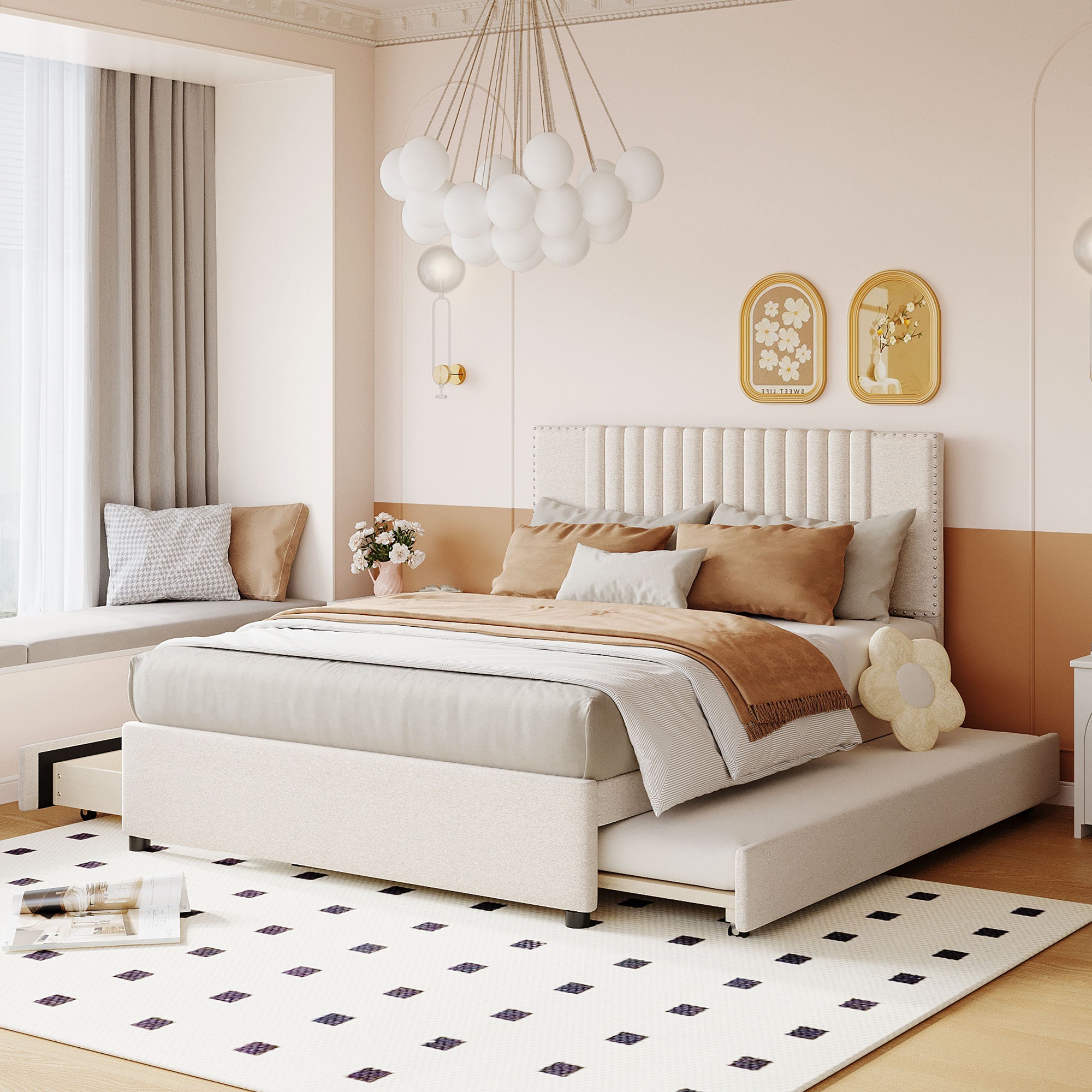 Hanne Linen Full Platform Bed Frame