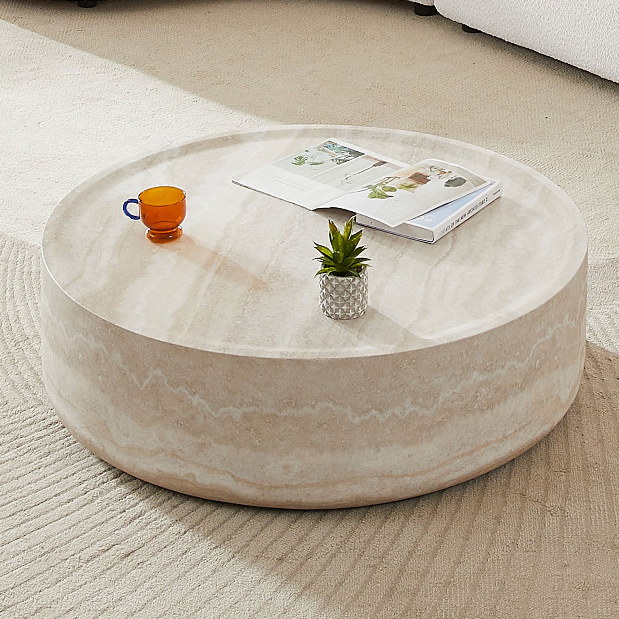 Tove Round Travertine Coffee Table