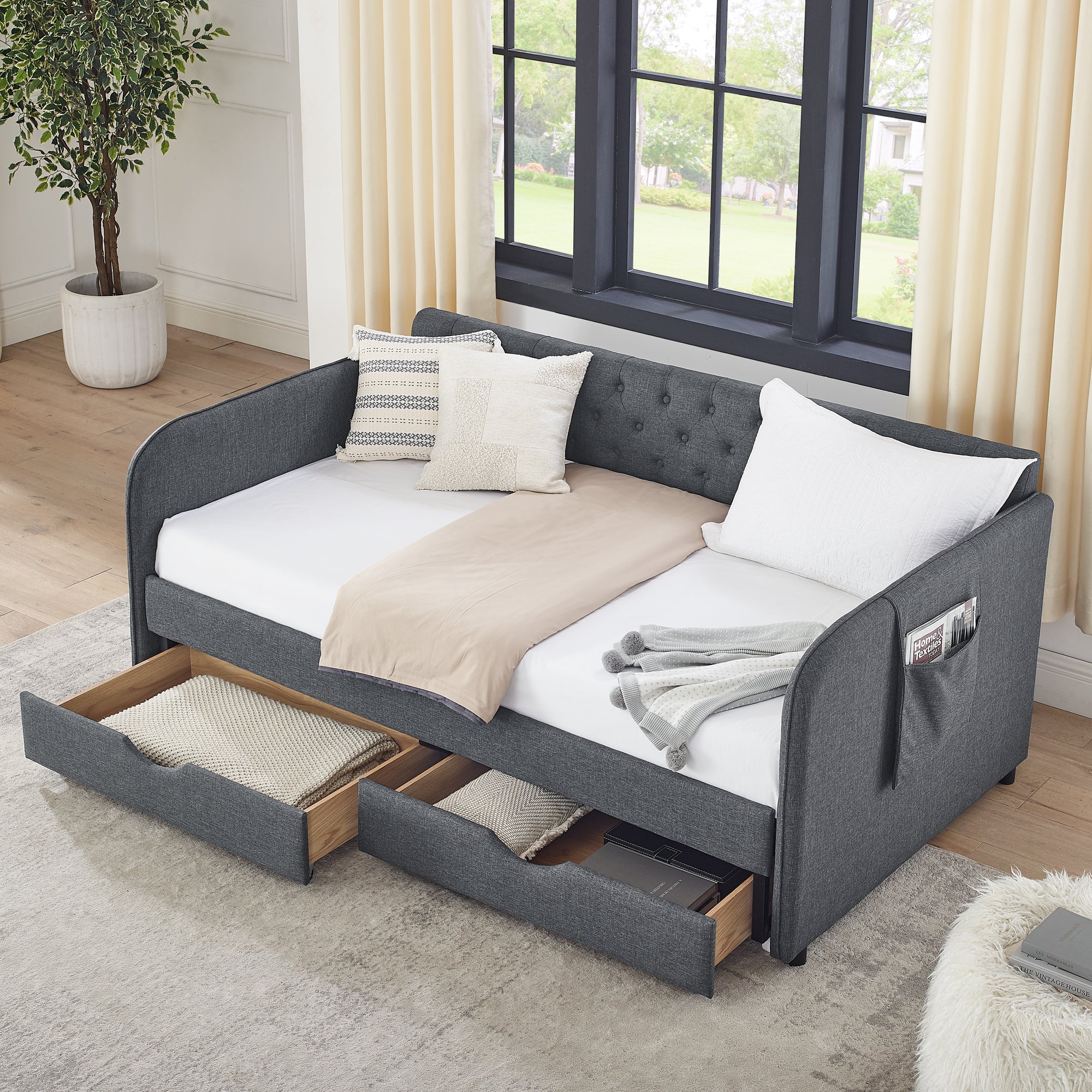 Ines Storage Linen Sofa Bed