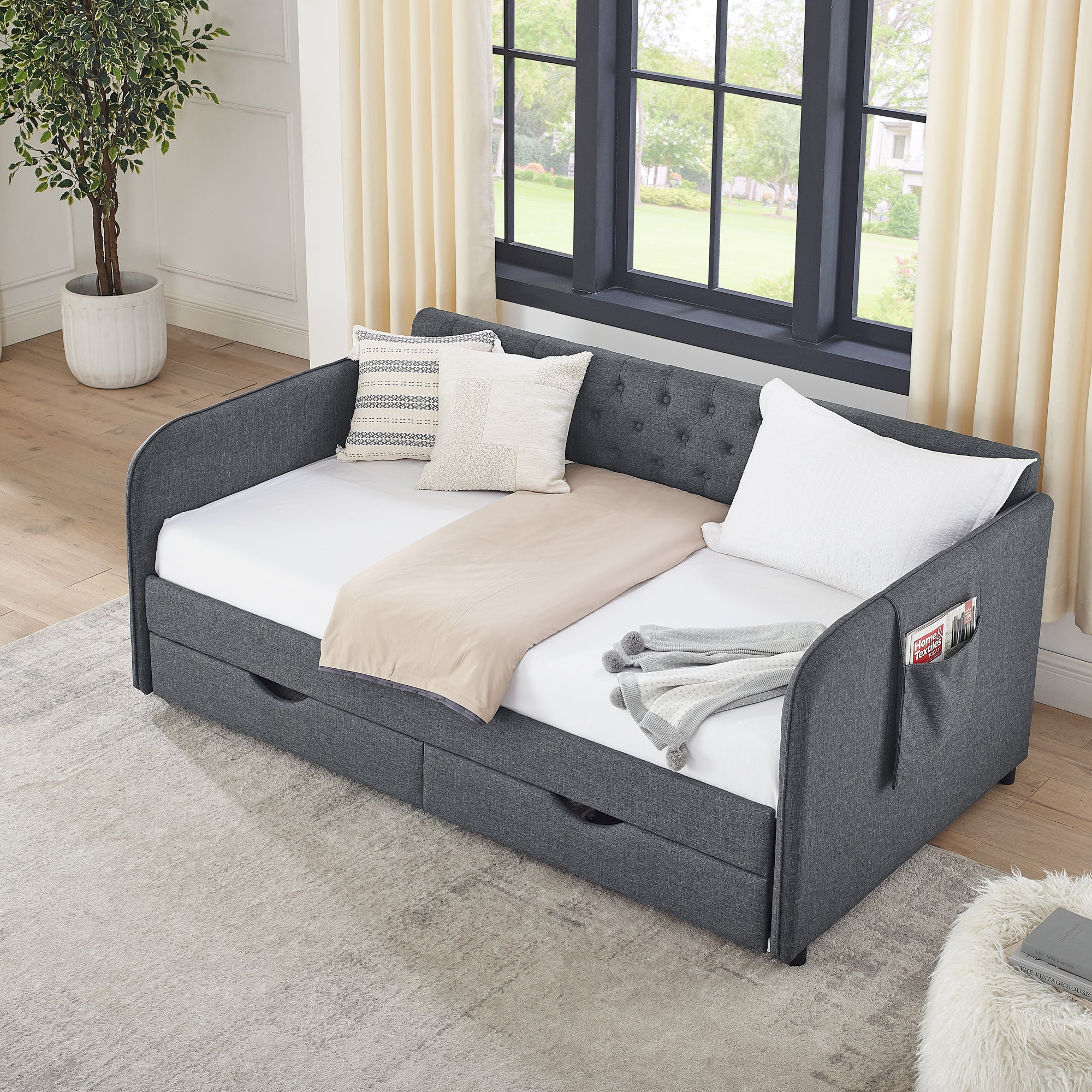 Ines Storage Linen Sofa Bed