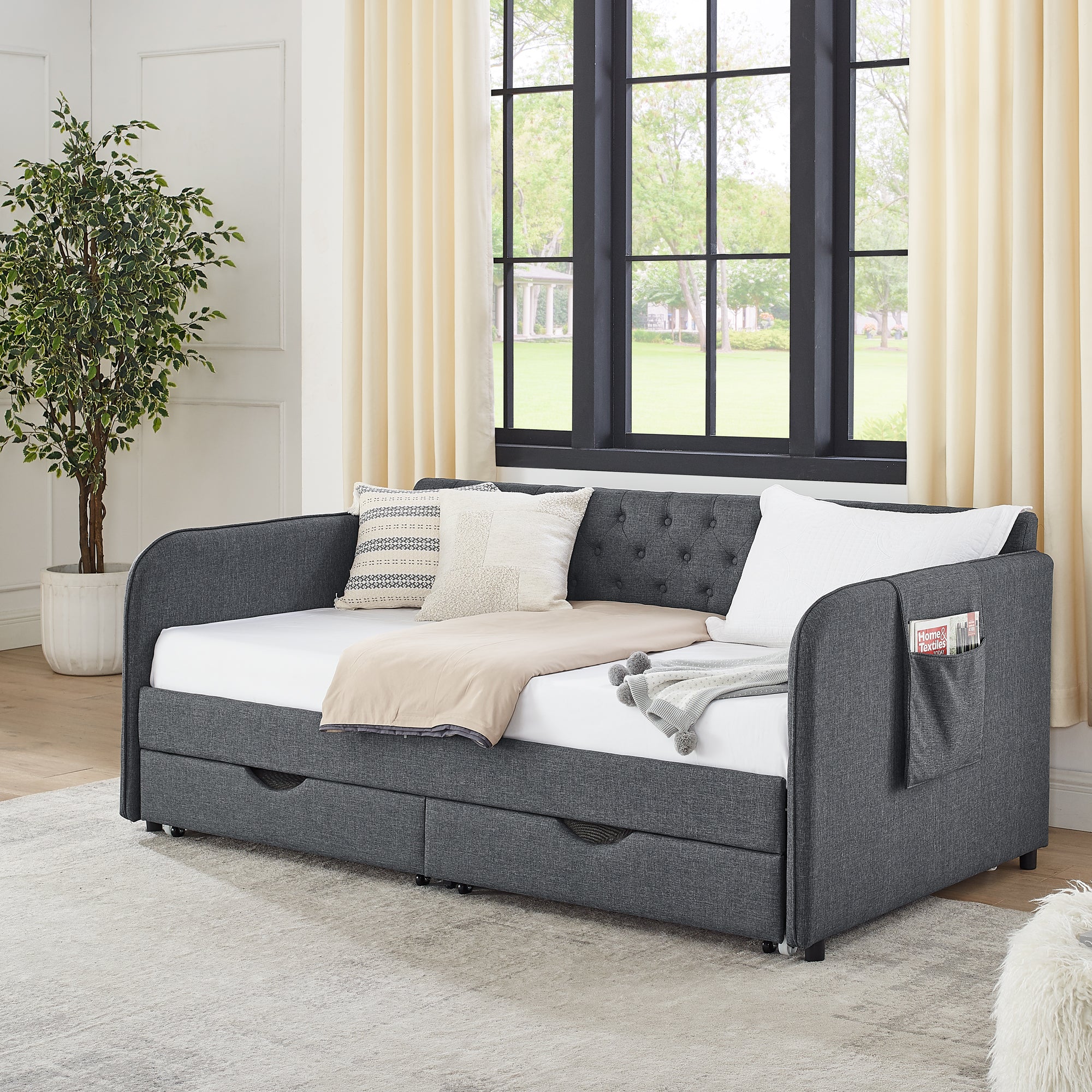 Ines Storage Linen Sofa Bed