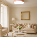 Ronde plafondlamp met warme houtlook en zacht