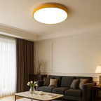 Ronde plafondlamp met warme houtlook en zacht