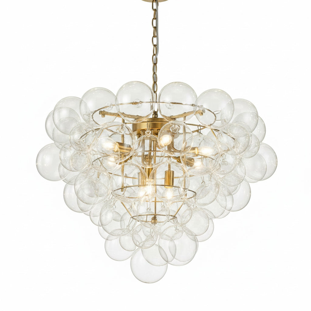 Luxury Cluster Grape Clear Glass Bubble Chandelier - Angle