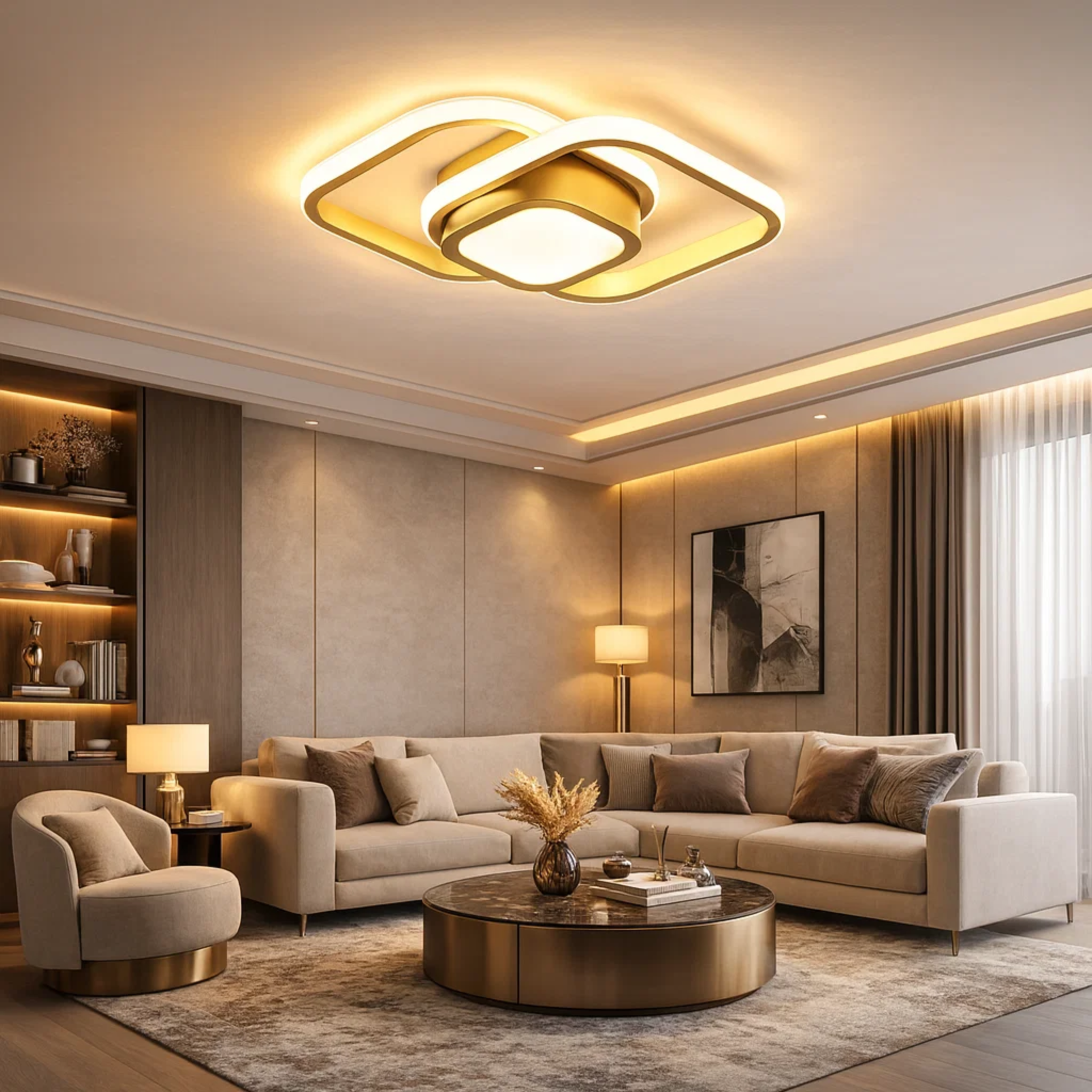 Doppelte Ring-Deckenleuchte mit ruhiger Ausstrahlung