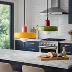 Bauhaus plafondlampen met glas en kleuraccenten