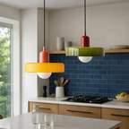 Bauhaus plafondlampen met glas en kleuraccenten