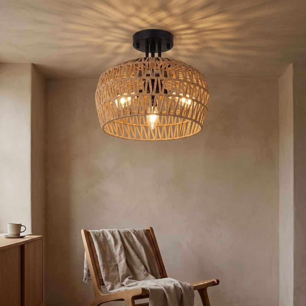 Hera Rattan Flush Mount Light