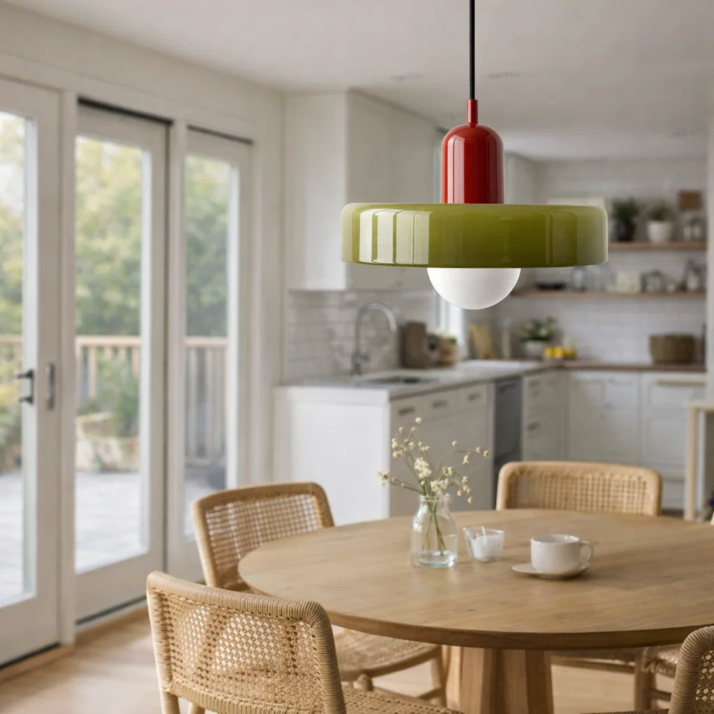 Bauhaus plafondlampen met glas en kleuraccenten