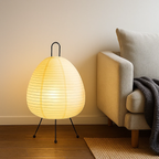 Japandi witte tafellamp met rijstpapieren kap