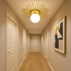 Modern Gold-Colored Ceiling Lamp with Spherical Frosted Glass Shade