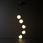 Modern Pendant Lamp with Cascading Glass Globes in Opal Look