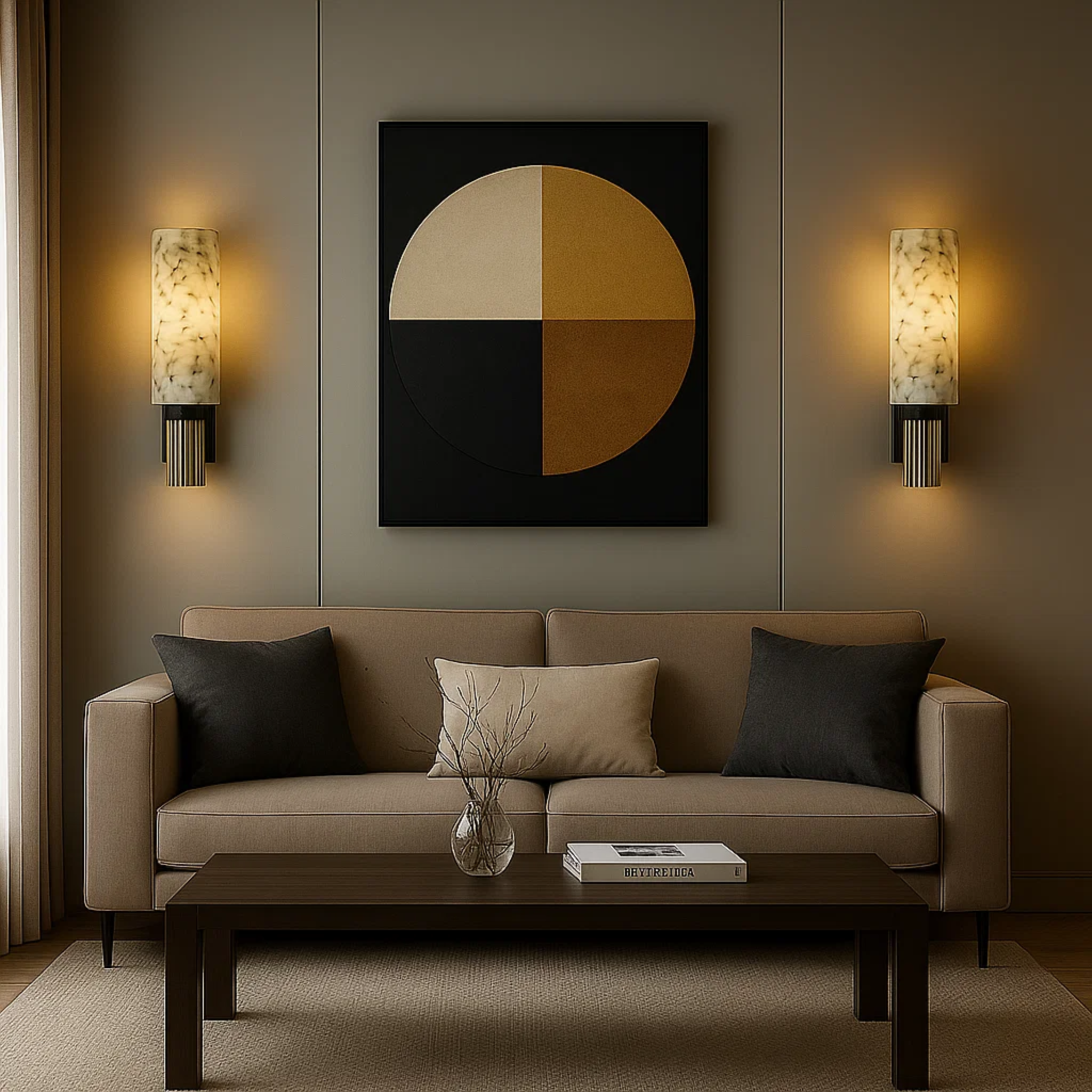 Wall lamp made of stone and copper