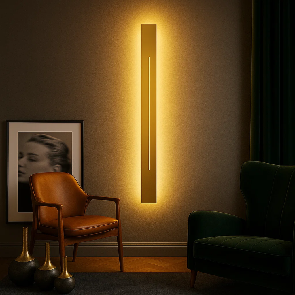 Moderne verticale zwart-gouden LED wandlamp