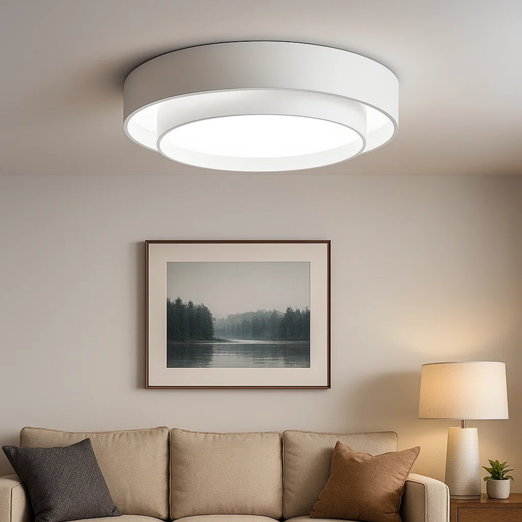White Round LED Ceiling Lamp with Scandinavian Design