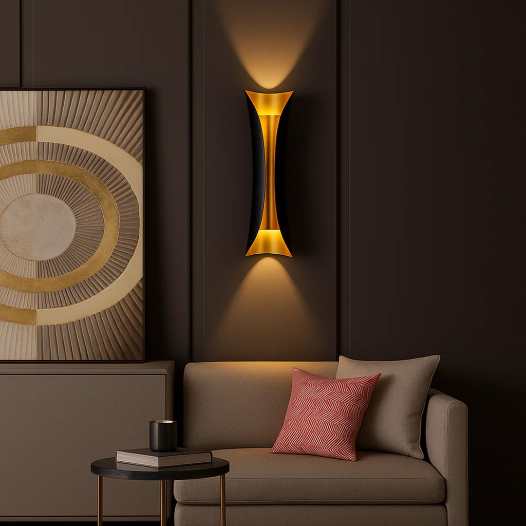 Moderne wandlamp met gebogen ontwerp in zwart-metallic afwerking