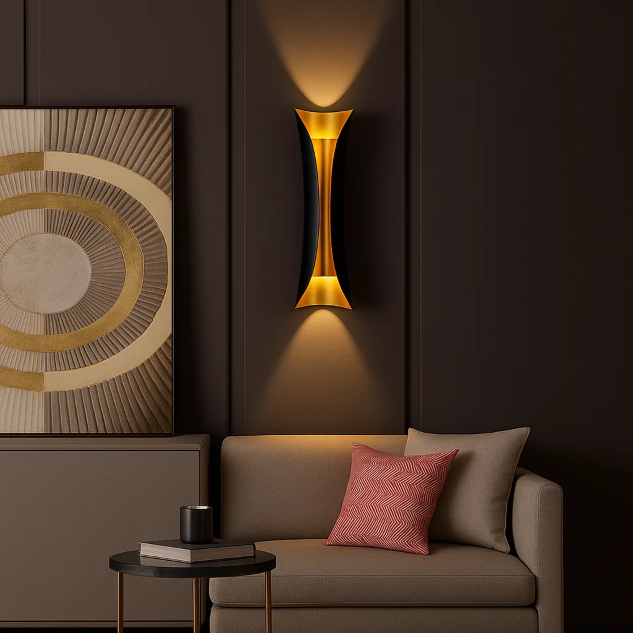 Moderne wandlamp met gebogen ontwerp in zwart-metallic afwerking