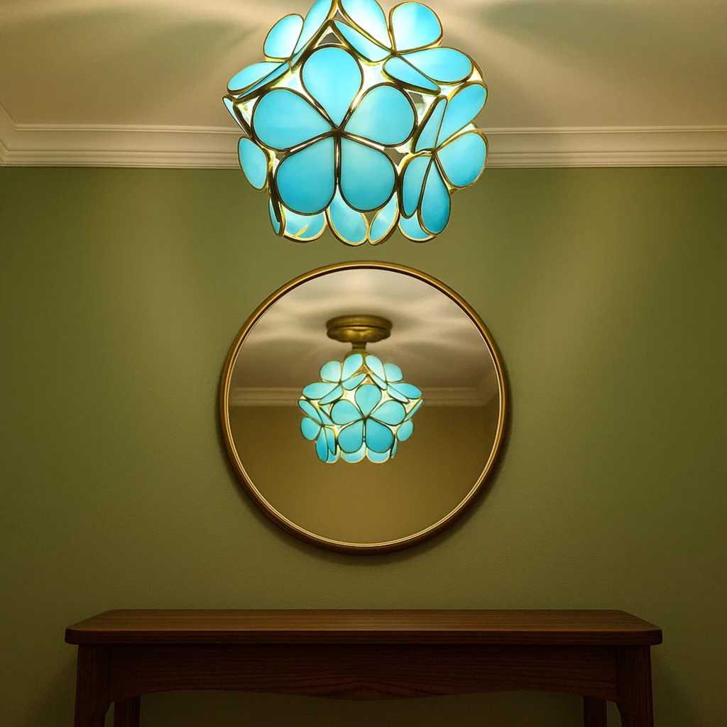 Retro Ceiling Lamp with Floral Motif in Tiffany Style