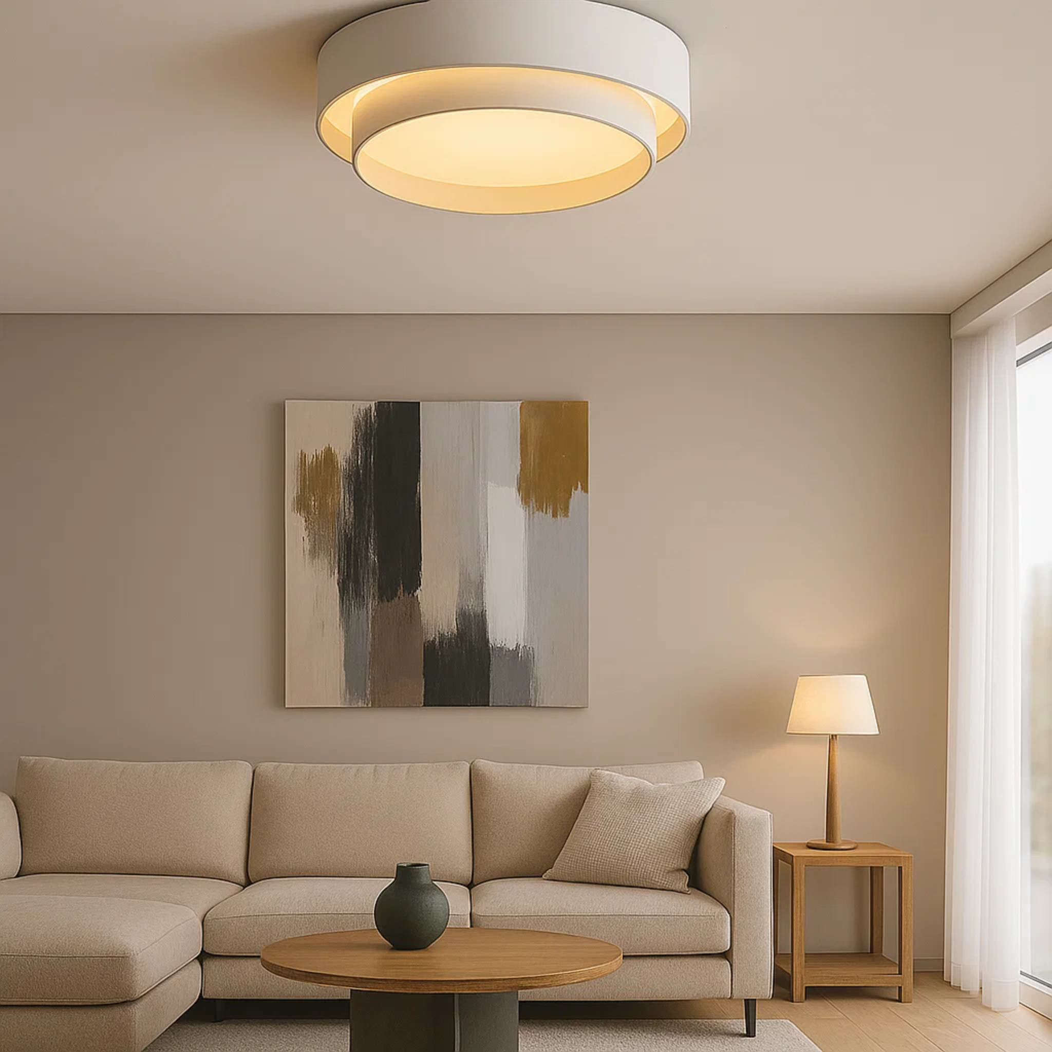 White Round LED Ceiling Lamp with Scandinavian Design
