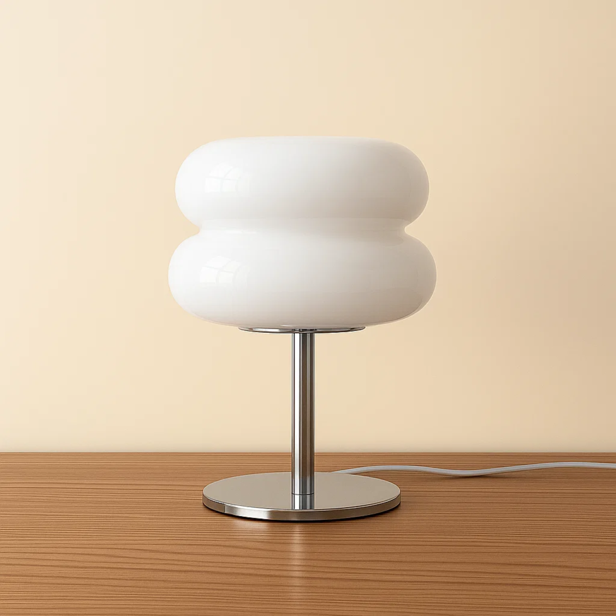 Retro tafellamp met ronde, tweedelige glazen kap