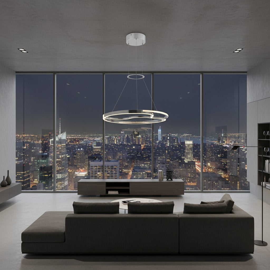Minsk Single Round Chandelier Chrome - lifestyle room setting