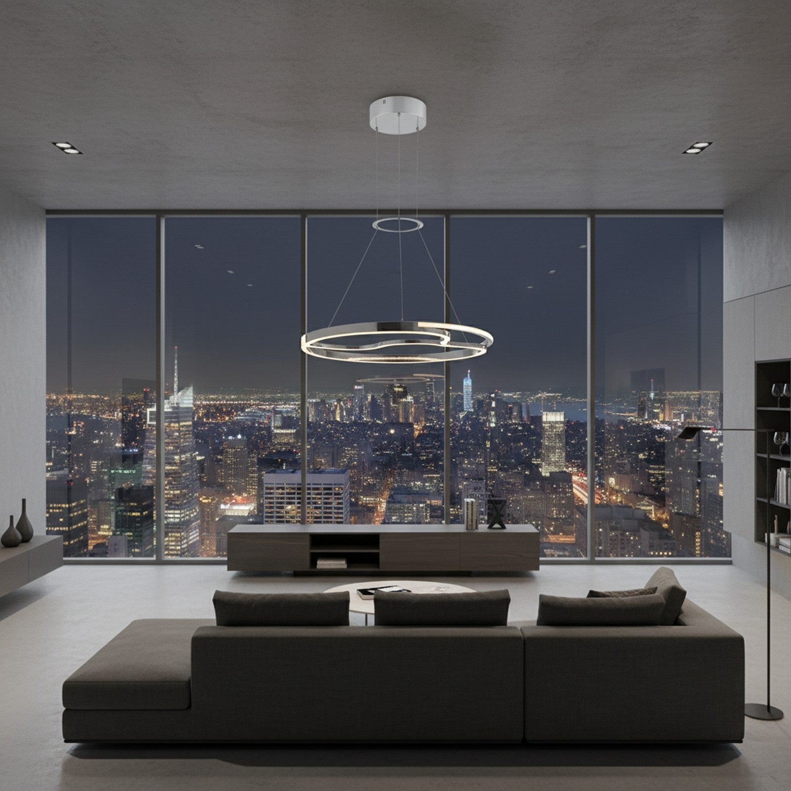 Minsk Single Round Chandelier Chrome - lifestyle room setting