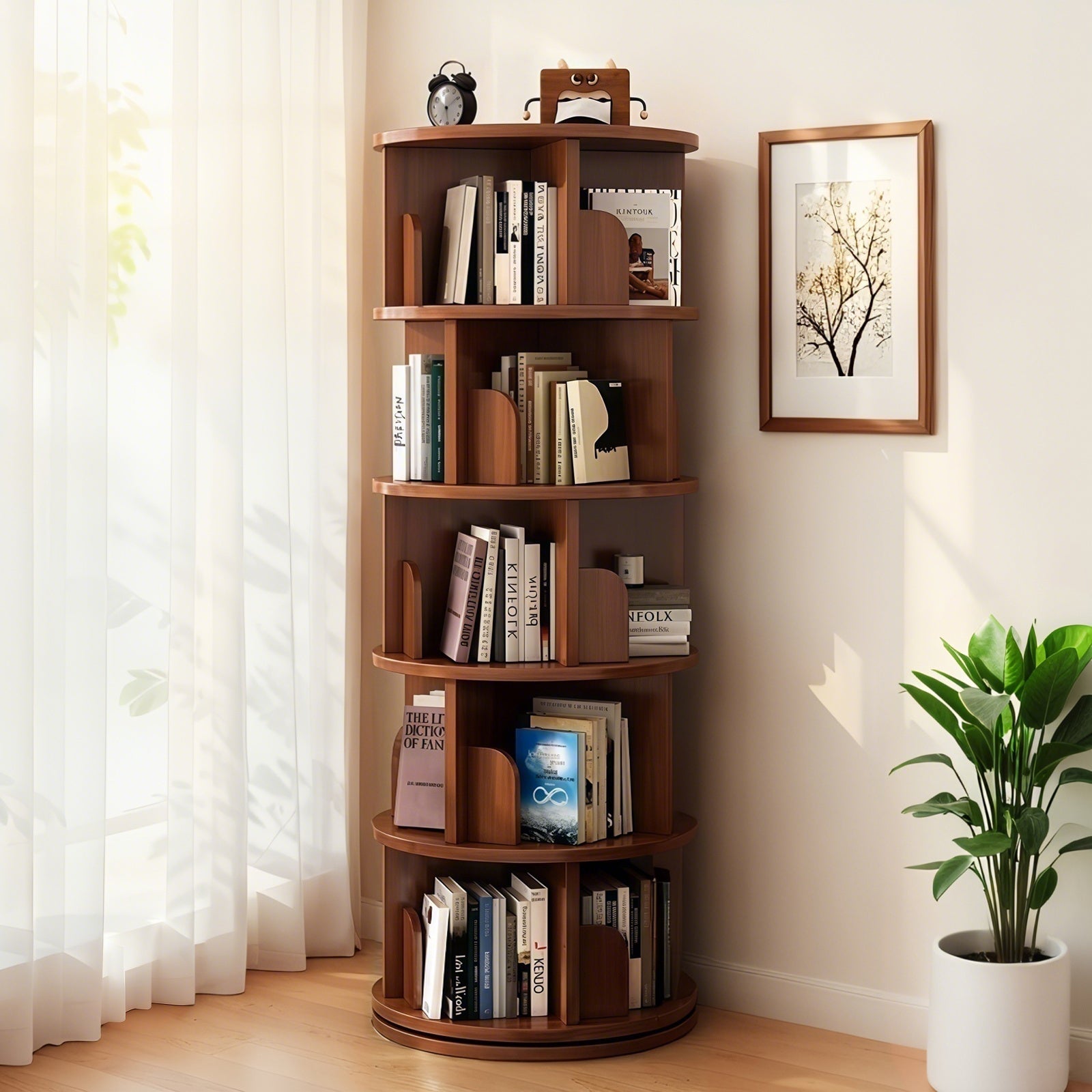 Dagrun Rotating Walnut Bookshelf
