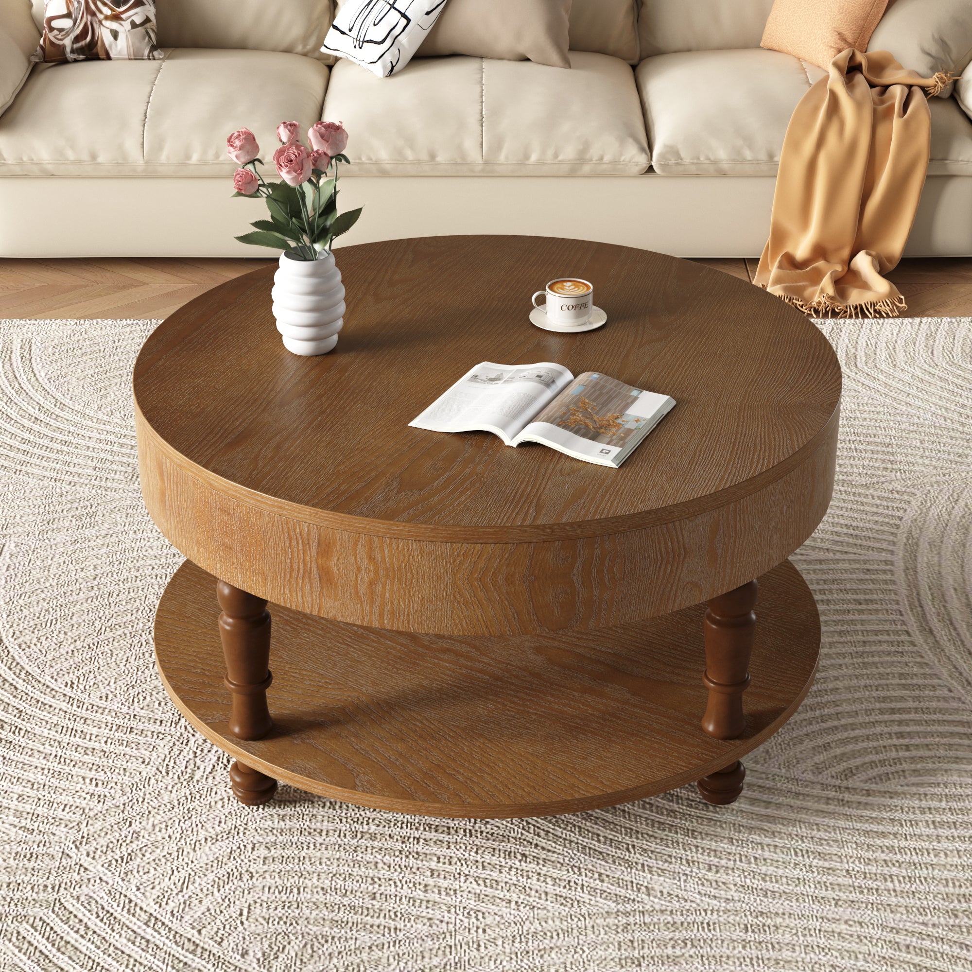 Mikkel Round Walnut Coffee Table