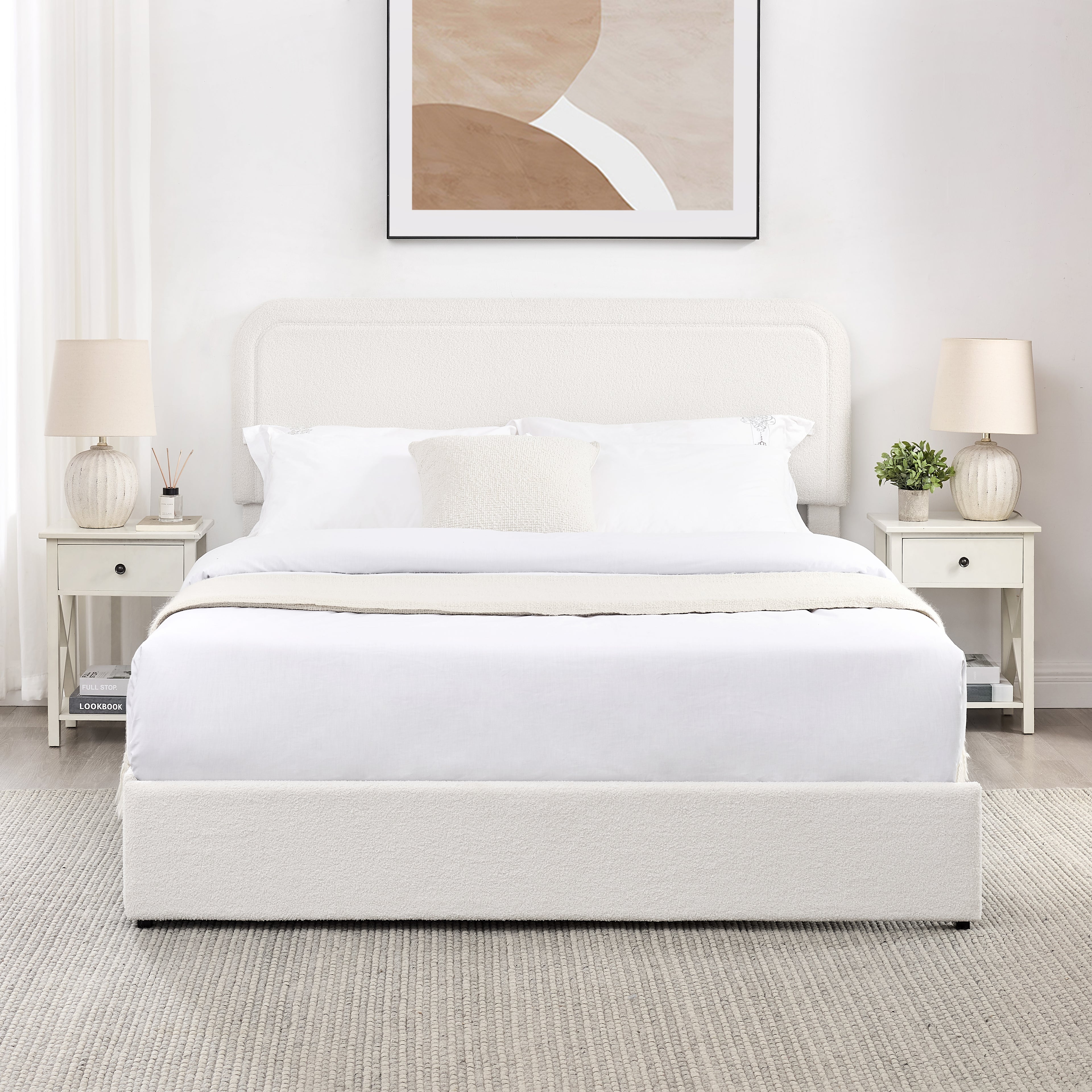 Kirsten Curved Boucle Queen Platform Bed Frame