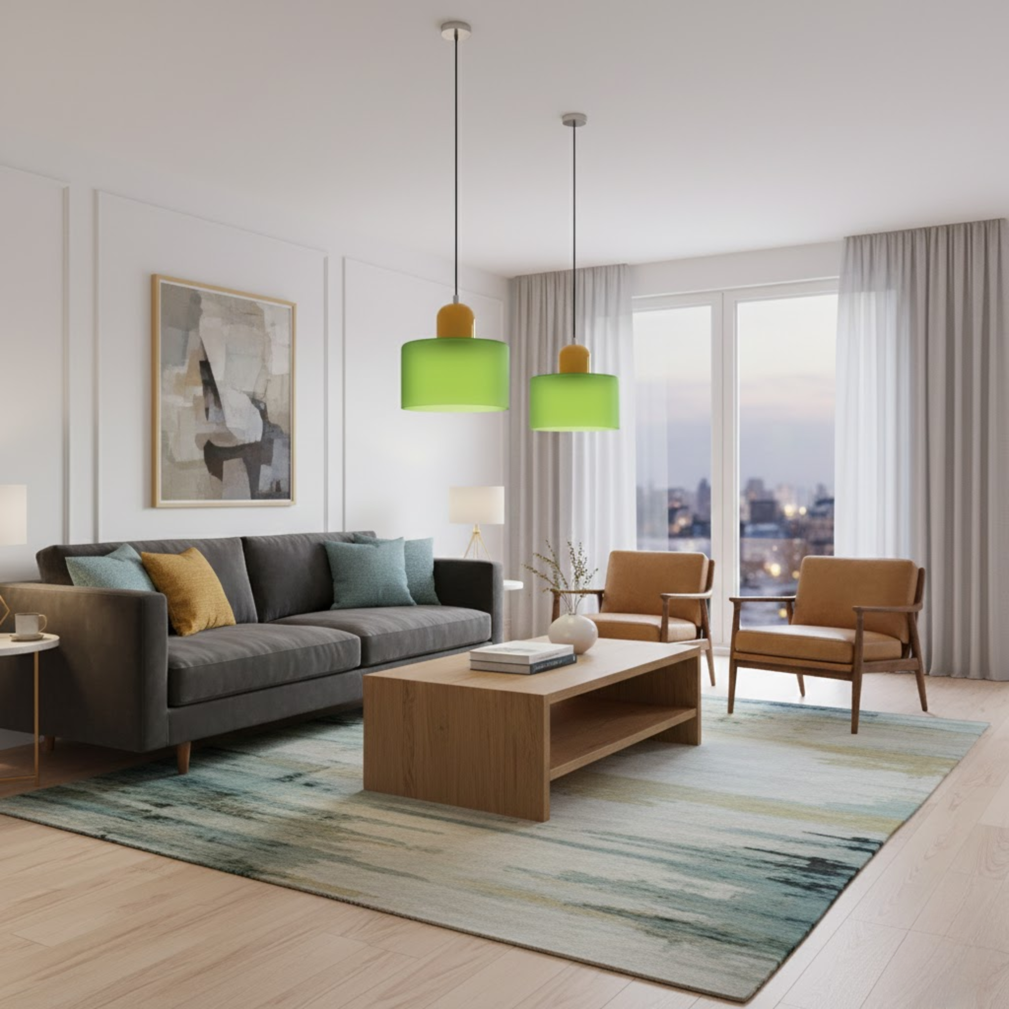 Retro plafondlamp met gekleurde kap