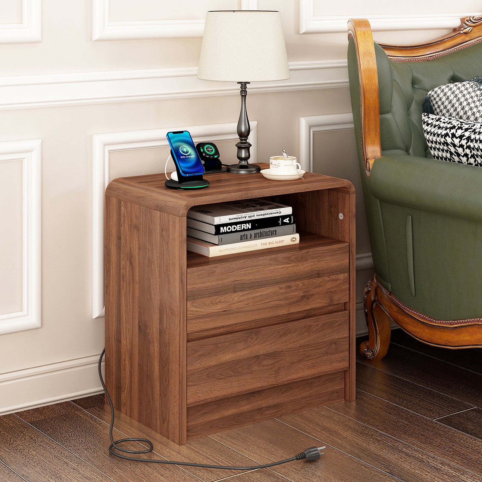 Rune Curved Walnut Nightstand