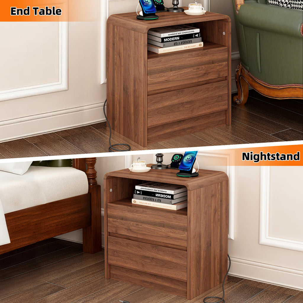 Rune Curved Walnut Nightstand